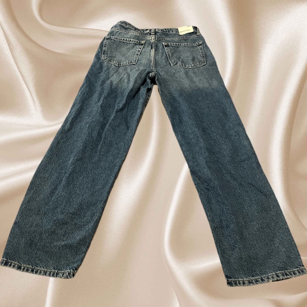 Blue denim mid rise, relaxed, fit, slim leg boyfriend jeans